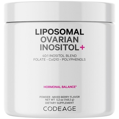 Codeage Liposomal Ovarian Inositol Powder, Myo & D-Chiro-Inositol, Folate, CoQ10 Phytosome, 5.2 oz