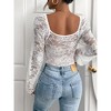 Women's Lace Long Sleeve Corset Bodysuit Tops Sheer Mesh V neck Jumpsuit - 2 of 4
