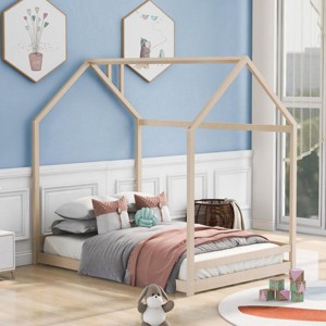 Streamdale Full Size House Bed Wood Bed, Natural - 1 of 4