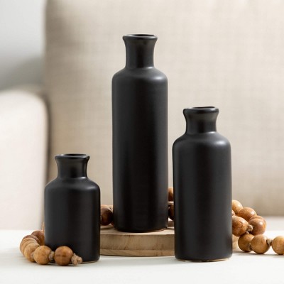 Modern Matte Black Ceramic Vase Trio for Elegant Table Decor