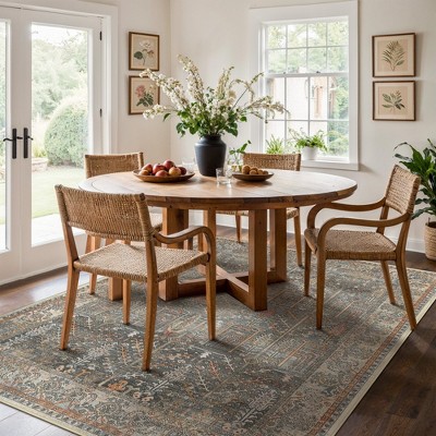 Abynow Floral Loomed Machine Washable Area Rug, GREY, 8' x 10'