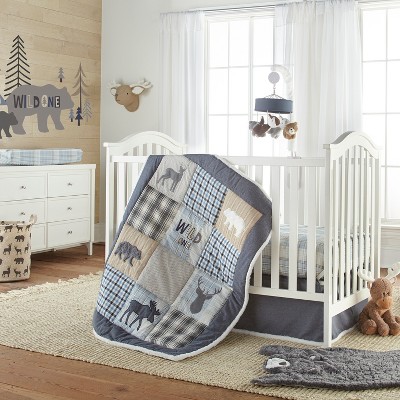 Navy Blue Polyester Baby Blanket with Bear Applique