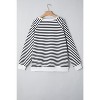Black Stripe Raglan Sleeve Side Slits Loose Sweatshirt - 2 of 4