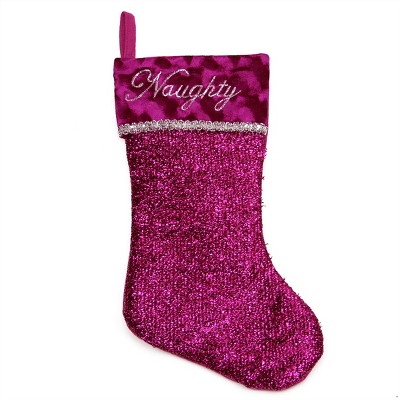 Northlight 17" Metallic Pink Embroidered  "Naughty" Christmas Stocking with Shadow Velveteen Cuff