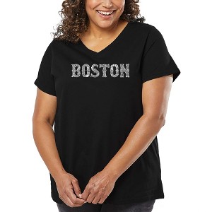 LA Pop Art Women's Word Art V-Neck - BOSTON NEIGHBORHOODS - 1 of 4