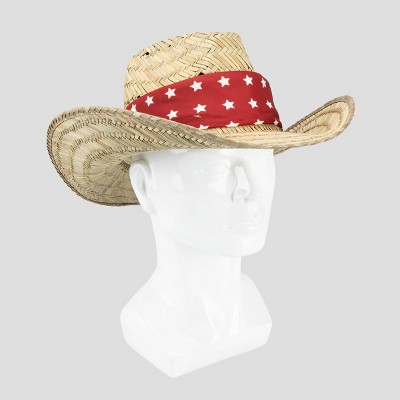 Wemco Men's Straw Cowboy Hat with Bandana - Natural Wood