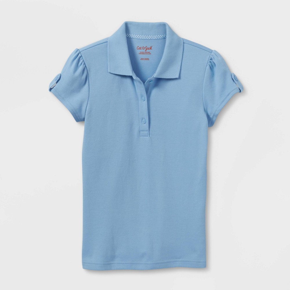 3-pack Girls' Short Sleeve Interlock Uniform Polo Shirt - Cat & Jack™ Light Blue m