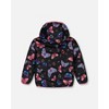 Deux par Deux Girl Printed Quilted Mid-Season Jacket Multicolored Butterflies on Black Background - 3 of 4