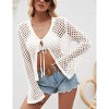 Womens Casual Summer Tie Front V Neck Flared Sleeve Openwork Cardigan - 3 of 4