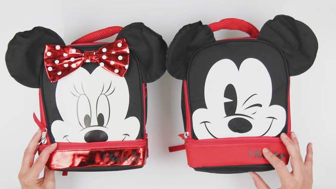 Disney Minnie Mouse Dual Compartment w/Ears & Bow Insulated Lunch Tote Red, 2 of 5, play video