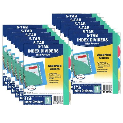 12pk Mini 5-Tab Poly Index Dividers with Slant Pockets - C-Line