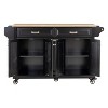 Grungis Kitchen Island Cart with Wood Countertop,Kitchen Island on Wheels with 2 Top Drawers and A Double Layered Storage Drawer for Kitchen - 4 of 4