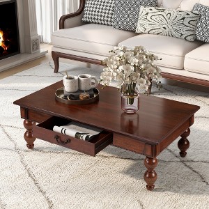ORRD Vintage Wooden Coffee Table with Storage Drawer - No-Tools Assembly Farmhouse Cocktail Table for Living Room - 1 of 4