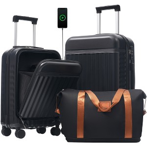 Lyngins 3-Piece Front Opening Luggage Set – 20" Carry on Luggage & 24" Expandable Suitcase with Matching Duffel Bag, USB Port, 360° Spinner Wheels - 1 of 4