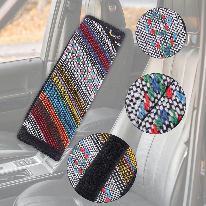 Unique Bargains 2pcs Linen Car Seat Belt Shoulder Pad Mat Cover Multicolor XO Pattern  9.25"x2.56", 3 of 7