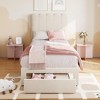 Twin Bed Frame with Drawer, Velvet Upholstered Platform Bed with Headboard, Wooden Slats Support - 3 of 4