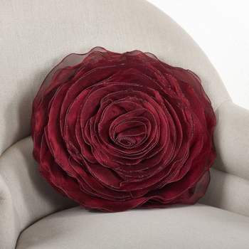 13"x13" Rose Design Poly Filled Square Throw Pillow - Saro Lifestyle
