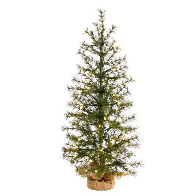 3ft. Artificial Christmas Tree with 50 Clear LED Lights in Burlap Base – Petite Rustic Holiday X-Mas Accent