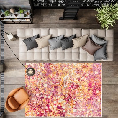 Pink and Orange Abstract Synthetic Area Rug, 4 x 6 ft