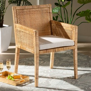 Karis Wood and Rattan Armchair Natural/White - bali & pari: Polyester Upholstery, No Assembly Required - 1 of 4
