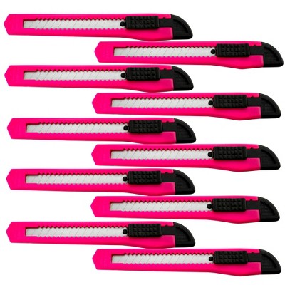 MotoProducts Bulk 5" Box Cutters Neon Pink with Snap-Off Blades and Safety Locks