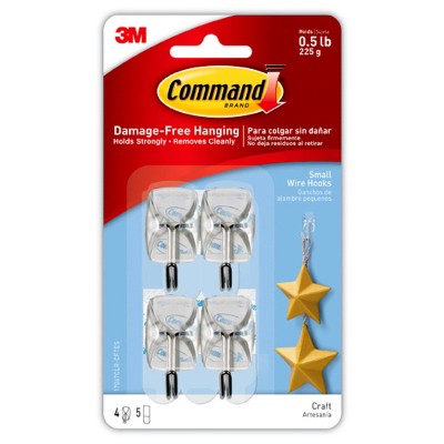 Command Wire Hooks, Small, White, 0.5 lb (225 g), 4 Hooks, 5