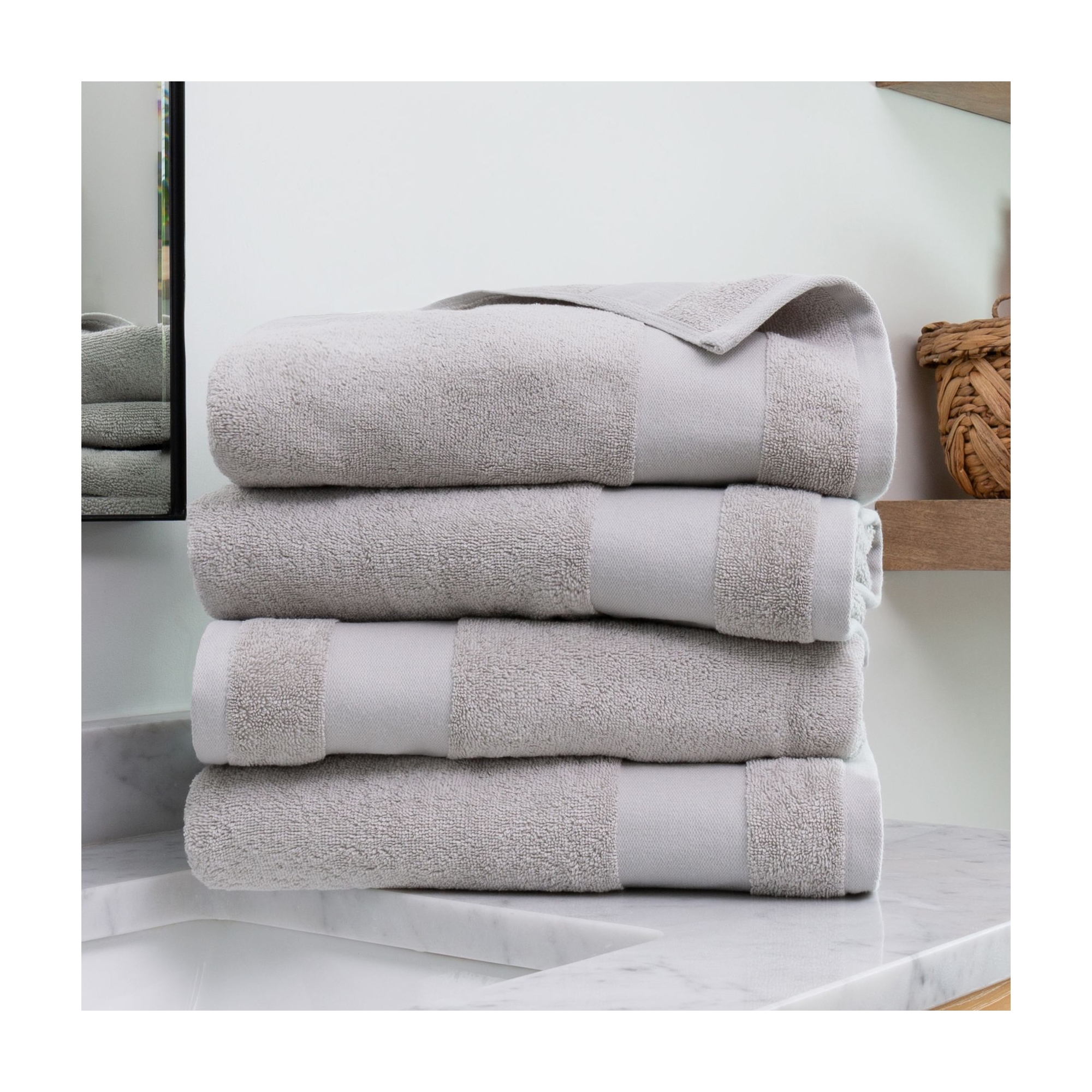 Set Of 4 Bath Towels, 100% Super Plush Premium Cotton - Light Gray, 4 Pack