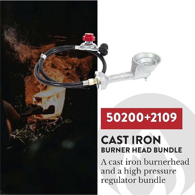 GasOne High Pressure Cast-Iron Round Burner Head with Brass Fitting O, Regulator & Hose, 50200+2109