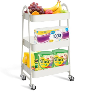 Musment 3 Tier Rolling Cart,  Metal Utility Cart Storage Organizer Kitchen Trolley Bathroom Laundry Room Bar Office Shelves