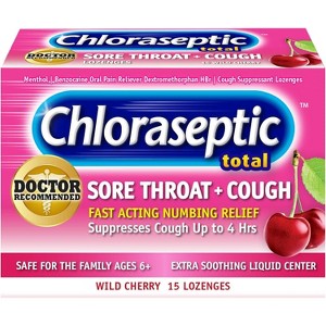Chloraseptic Total Sore Throat + Cough Lozenges, Wild Cherry, 15 Count - 1 of 4