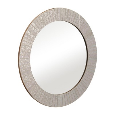 24" Round Gold Mosaic Wood Wall Mirror
