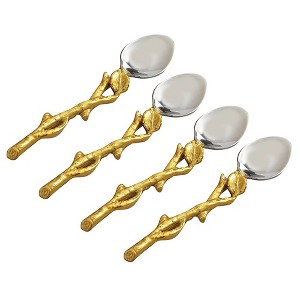 Jiallo  Gilt leaf 4-pc spoons set (Gold Finish Leaf/Hammered Steel) - 1 of 2