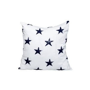 HomeRoots 16" White and Blue Star Cotton Throw Pillow - 1 of 4