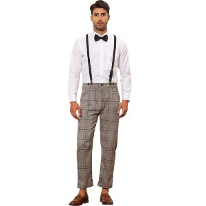 Lars Amadeus Men's Plaid Pattern Suspenders Dress Pants - 1 of 4