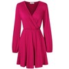 Womens Deep V Neck Mini Dress Long Sleeve Elastic Waist A Line Casual Wrap Midi Dress - 2 of 4