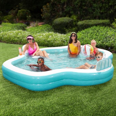 Teal and White 10ft Inflatable Round Party Pool with Cushioned Seating