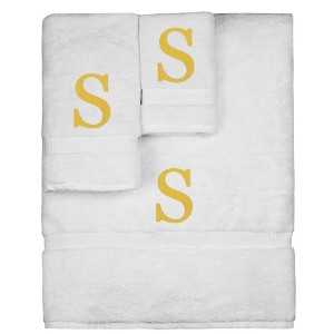 BC BARE COTTON Monogrammed Towel Set, Personalized Gift, Set of 3 - White - Gold Block - 1 of 4