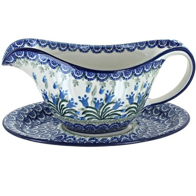 Blue Rose Polish Pottery 239 Ceramika Gravy Boat & Plate