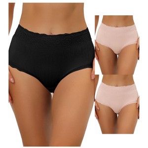 Allegra K Women's High Waist Tummy Control Comfortable Lace Trim Ribbed Briefs 3 Packs - 1 of 4