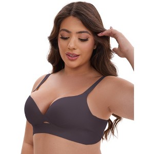 INSPIRE CHIC Women's Wireless Deep V-Neck Push Up Minimizers Adjustable Spaghetti Straps No Show Cozy Soft Bras - 1 of 4