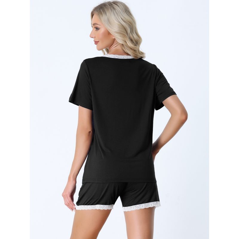 cheibear Women's Sleepwear Lounge Soft Nightwear with Pockets Shorts Sleeve 2 Pcs Pajama Set, 3 of 6