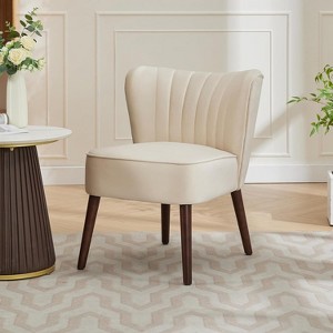 Modern Velvet Accent Chair – Armless Design, 300lbs Capacity with Wooden Legs for Living Room, Bedroom & Office (Black/Green/Beige) - 1 of 4