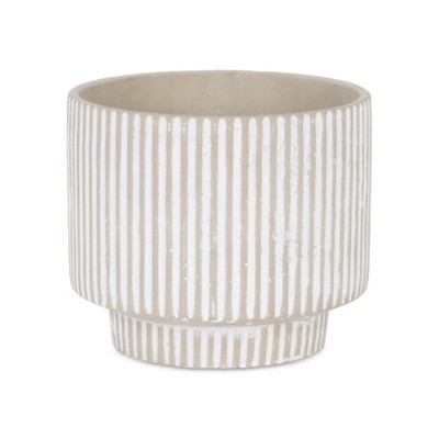 Cheung's Triani Round Lined Pattern Band Pattern Ceramic Pot- Large - Gray
