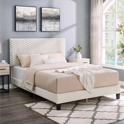 NicBex Full Plush 3D Upholstered Bed Frame,Platform Bed Frame with Adjustable Headboard,Wood Slats Support,Easy Assembly,No Box Spring Needed,White