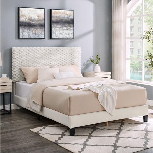 NicBex Full Plush 3D Upholstered Bed Frame,Platform Bed Frame with Adjustable Headboard,Wood Slats Support,Easy Assembly,No Box Spring Needed,White - 1 of 4