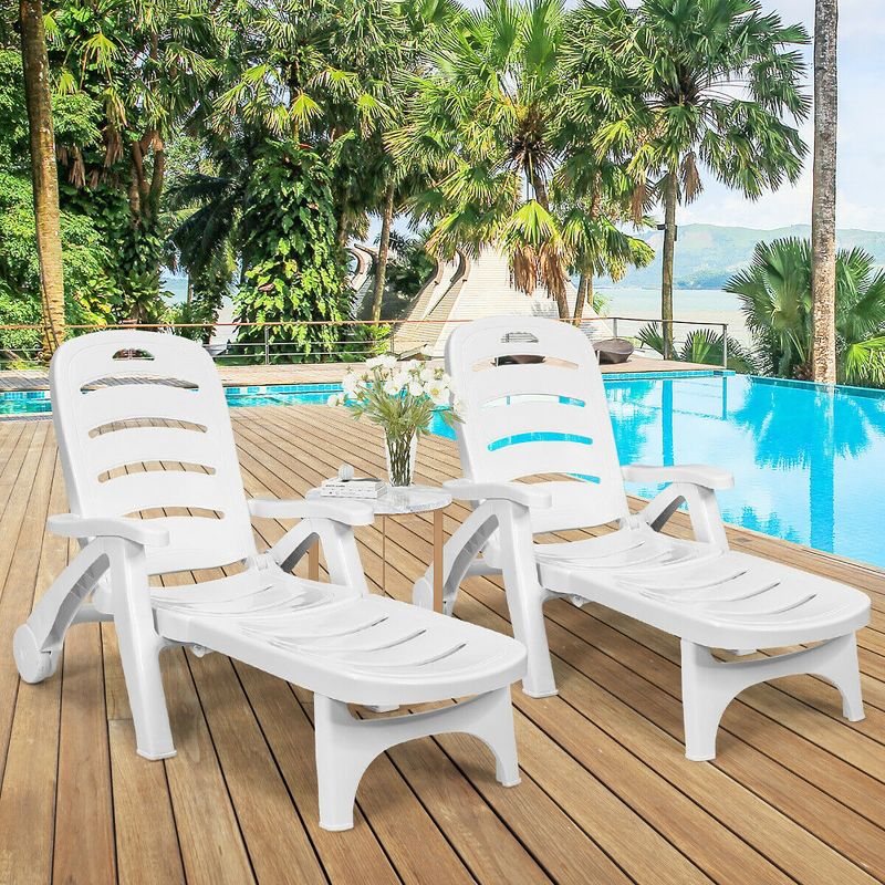 Costway Adjustable Folding Patio Chaise Deck Chair Lounger 5 Position Recliner w/ Wheels, 4 of 11