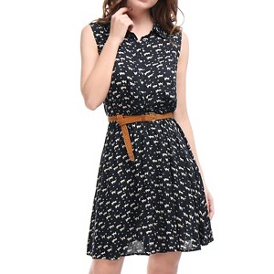 INSPIRE CHIC Women's Floral Sleeveless Half Placket Mini Belted Summer Dress - 1 of 4