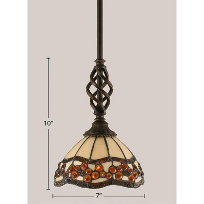 Toltec Lighting Elegante 1 - Light Pendant in  Dark Granite with 7'' Roman Jewel Art Glass Shade