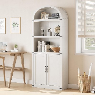 Bookcase 5 Shelf Arched Bookshelf 71.65in Tall Bookcase Farmhouse Display Storage Rack Wooden Bookshelves for Home Office, Living Room