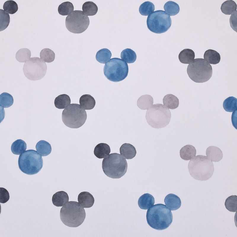 Disney Mickey Mouse - Black, White and Blue Watercolor Mickey Ears Nursery Fitted Mini Crib Sheet, 5 of 6